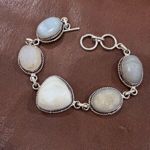 Sterling Silver Agate and Druzy Stone Bracelet